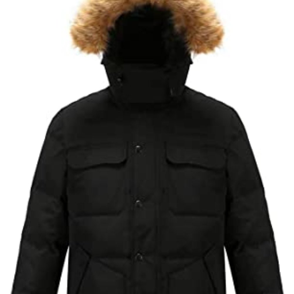 Men's Waterproof Down Jacket w Fur lined Hood Coat